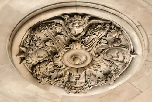 Majestic bas-relief on the facade of the Opera Garnier in Paris, France